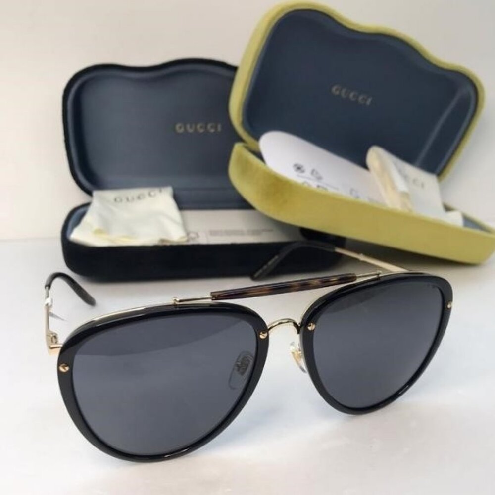 New Original Gucci GG0672S Unisex Aviator Sunglasses, Black/Grey - Picture 7 of 13